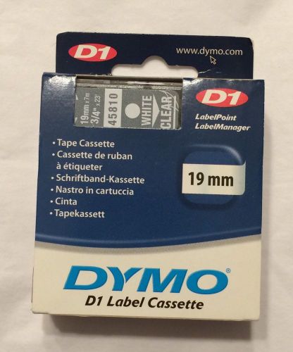 DYMO D1 LABEL CASSETTE 19MM X7M. 3/4&#034;X23&#034; 45810 WHITE/CLEAR