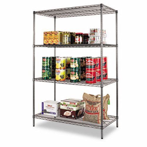 Alera Wire Shelving Kit, 4 Shelves, 48w x 24d x 72h, Black (ALESW504824BA)