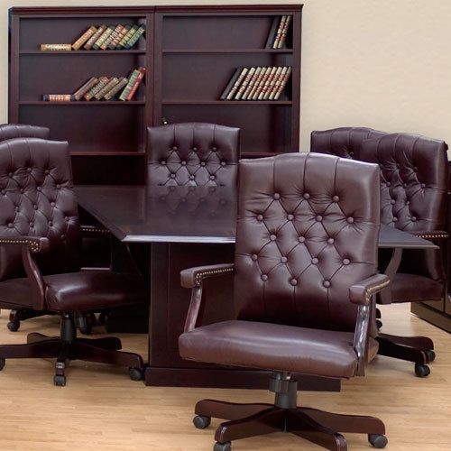 CONFERENCE TABLE AND CHAIRS SET with Traditional Mahogany Wood * Boardroom Room