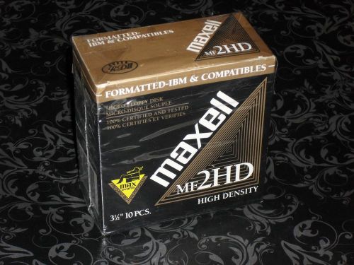 New ~ maxell mf 2hd high density 3 1/2&#034; floppy disc pack of (10) ibm compatible for sale