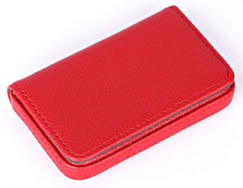 Gift Womens Business Name Card Holder Leather Pocket Wallet Box Case Red