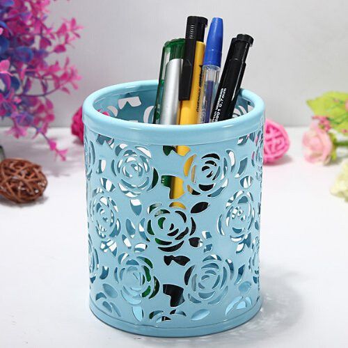 New Round Mesh Desk Pen Pencil Organiser Cup Office Desktop Pen Holder Blue