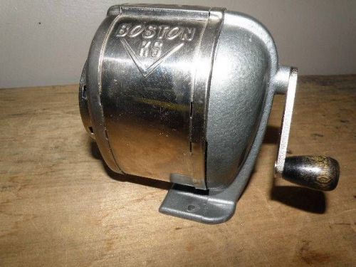 Vtg Boston KS Manual Pencil Sharpener Chrome 8 Hole Wall Desk Mount Wood Handle