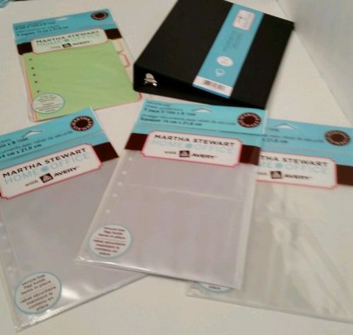 New 5 pc Martha Stewart Black Ring Binder 5.5 X 8.5 Half Size  Divider Protector