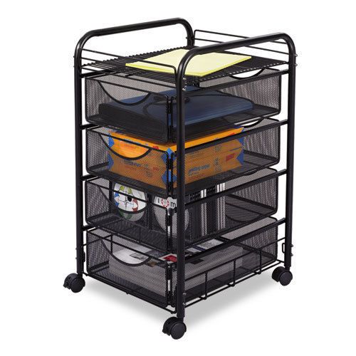 Onyx Mesh Mobile File With Four Supply Drawers, 15-3/4w x 17d x 27h, Black