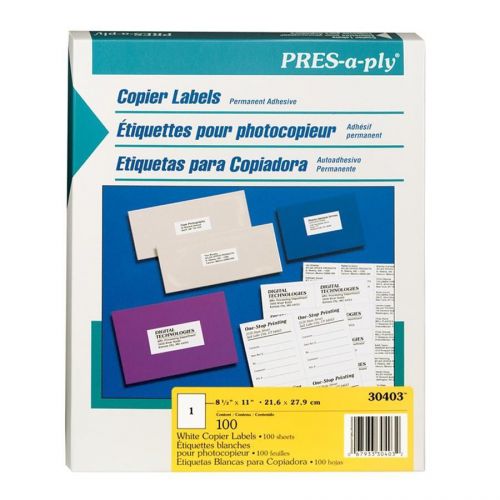 Avery Copier Label - 8.5&#034; Width x 11&#034; Length - Permanent - 100 / Box - (30403)