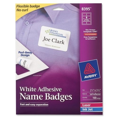 Avery Name Badge Label - 2.33&#034; W x 3.37&#034; L- 160/Pk - Laser,Inkjet -White