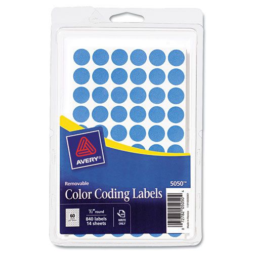Removable self-adhesive color-coding labels, 1/2in dia, light blue, 840/pack for sale