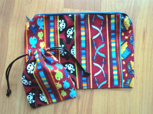 Handmade ^^ All purpose cotton lined fabric pencil etc + USB Case PIRATE ^^