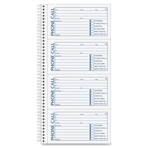 Adams Spiral Bound Phone Message Books - 400 Sht -2 Part -11&#034;x5.25&#034; -1Ea