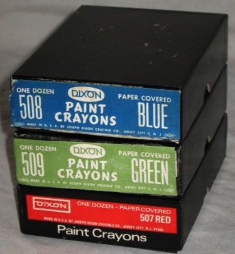 *dixon*industrial*paint crayons*3 boxes*one dozen each*green*red*blue*lot*nos*nr for sale
