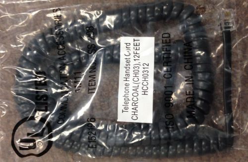 Telephone handset curly cord 12 ft (hcch0312) - charcoal for sale