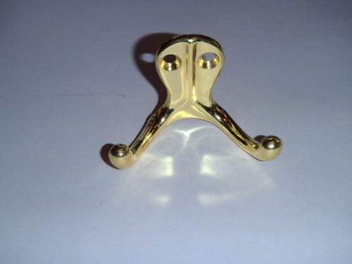 Double Twin Coat/Hat Wardrobe Hooks in Bright Brass Plated - NEW