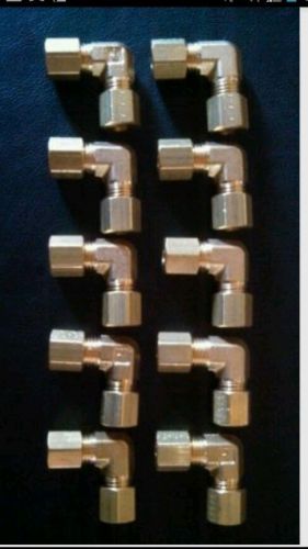 Lot of 10 Parker 165C-6 brass compression elbows 3/8&#034; OD tube x 3/8&#034; OD tube