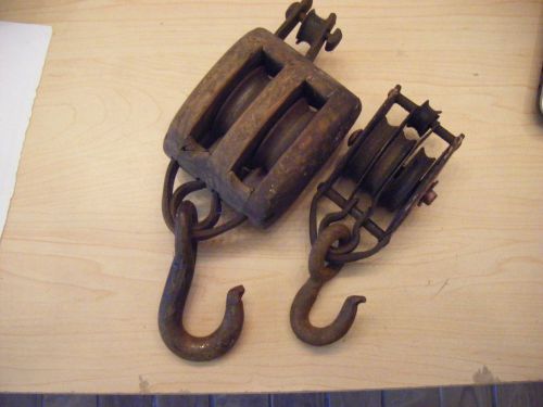 Two antique pulleys - hook sheaves - block &amp; tackle for sale