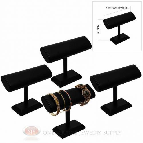 (4) 6 1/4&#034; Black Leather 1 Tier T-Bar Oval Jewelry Bracelet Display Presentation