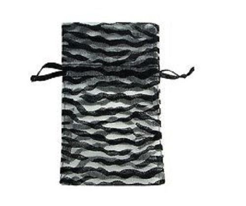 Dozen Flocked Velvet Zebra Striped Sheer Drawstring Gift Pouches