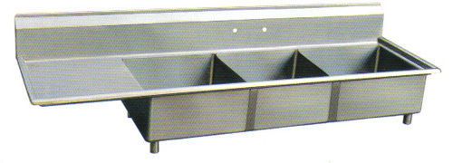 Stainless steel 62.5&#034; x 21&#034; 3 three compartment sink w left drainboard nsf for sale