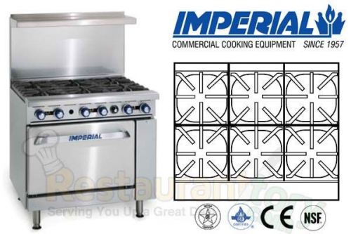 Imperial comm restaurant range 36&#034; w/ 6 burners nat gas model ir-6-c for sale