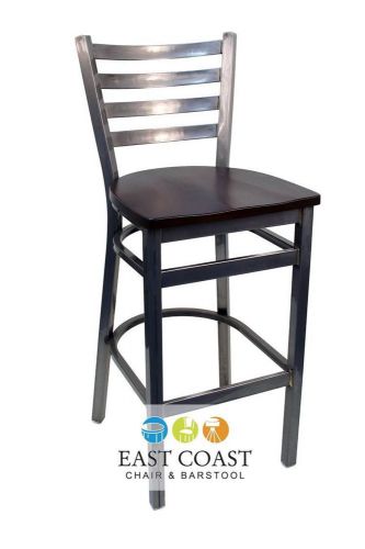 New Gladiator Clear Coat Ladder Back Metal Bar Stool with Walnut Wood Seat