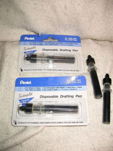 Lot of 2 Pentel 0.35 Techniplot Black Disposable Drafting Pens for Vellum/Paper