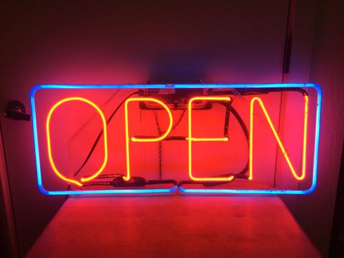 Large 33&#034;x18&#034; Classic Vintage Neon Open Business Hanging Sign Evertron Automatic