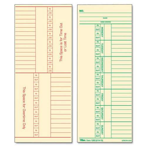 Time Card for Cincinnati, Named Days, Two-Sided, 3 3/8 x 8 1/4, 500/Box