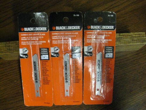 Lot of 3 Black &amp; Decker # 75-190 Ceramic Tile Carbide Coated 1/4&#034;Shank Blades