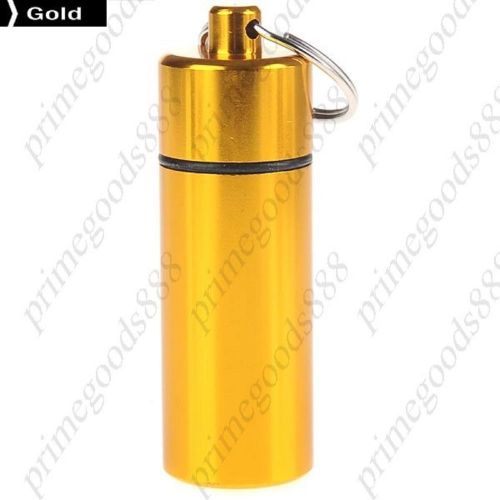 Waterproof Medicine Bottle Capsule Pill Holder Medicine Case Key Ring in Gold