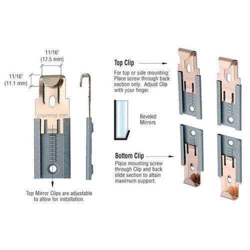 CRL Gold Plated Adjustable Mirror Clip Set for 1/4&#034; (6 mm) Seamed Mirror