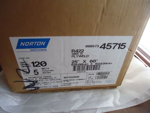 Lot of 5 NEW Norton , 25&#034; x 60&#034;, 120 grit Sandpaper Wide Belt R422 Plyweld