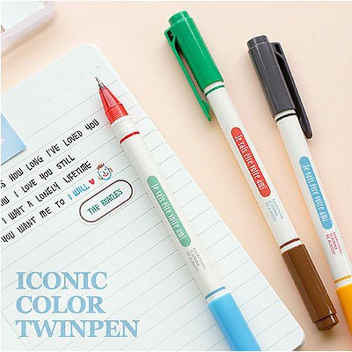 3pcs/set Vivid 6colors Double Sided Twin Tip Color Ball Point Pen 0.4mm School