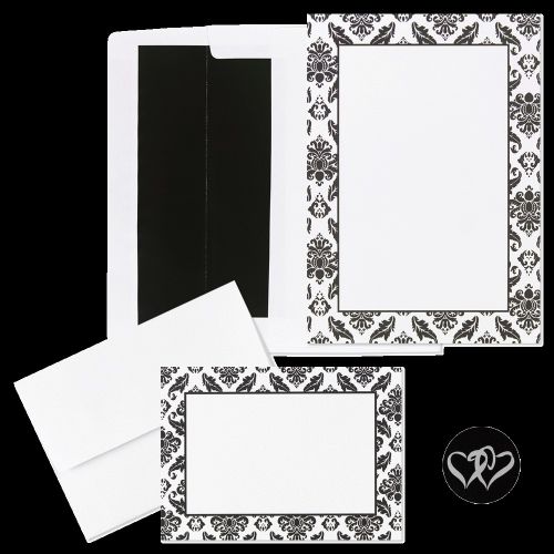 GREAT PAPER BLACK &amp; WHITE DAMASK INVITATION KIT (49 TOTAL)  FAST /FREE SHIPPING