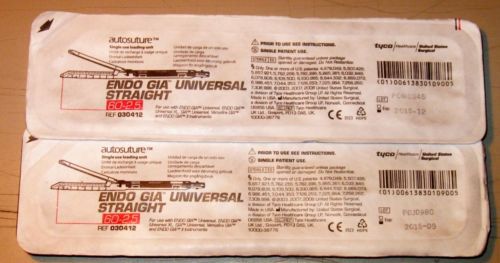 AutoSuture  Endo GIA Universal Straight 60-2.5 #030412. Lot of 2. Exp. 2015-9,12