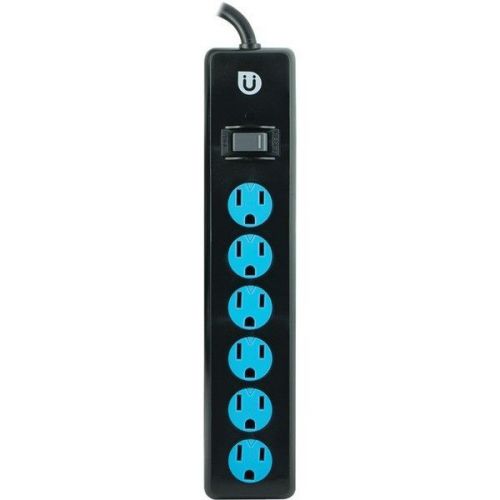 GE 25115 Uber 6 Outlet Power Strip Black/Blue 4&#039; Cord