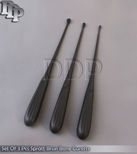 Set Of 3 Pcs Spratt Brun Bone Curette Size 1,2,5 Black Coated Surgical Instru