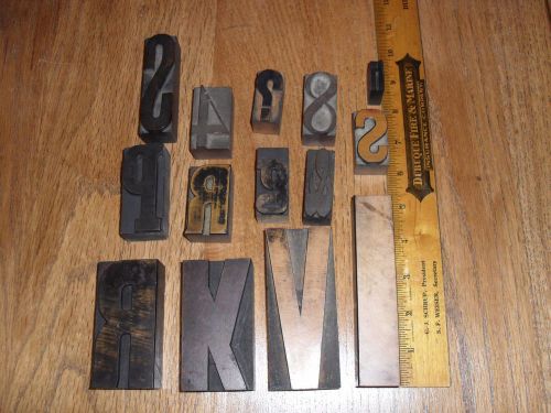 LOT OF 14 ANTIQUE WOODEN WOOD LETTERPRESS TYPE PRINT BLOCKS 5&#034; - 1&#034;