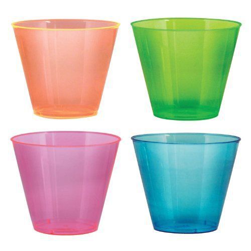 Party Essentials Hard Plastic 9-Ounce Party Cups/Old Fashioned Tumblers, Neon