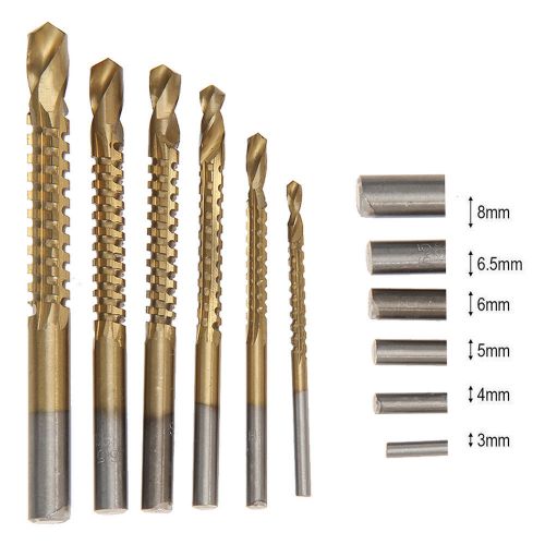 6PCS HSS HIGH SPEED STEEL TITANIUM COATED DRILL BIT SET 3/4/5/6/6.5/8mm