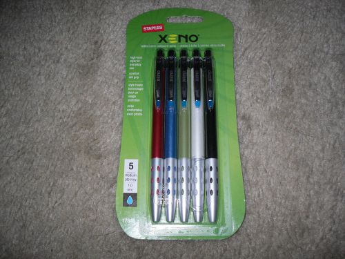 Staples Xeno 17845 Retractable Ballpoint Pens, Medium Point, Blue 5/Pack New!!!