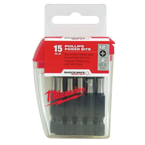 MILWAUKEE Power Bit, 1/4 x 2 In, #2 Point, PK15