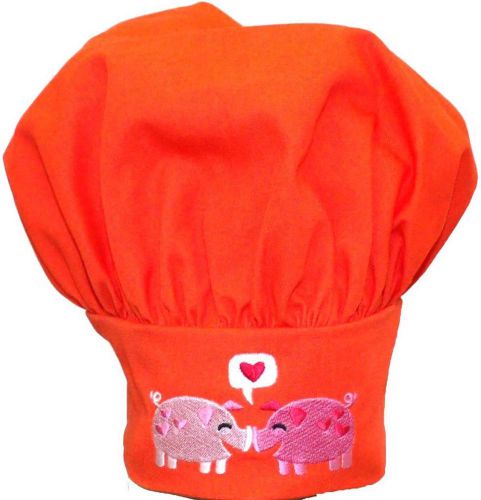 Pigs &amp; Hearts Chef Hat Adult Orange Adjustable Cook Piggy Pig Pair Love Monogram