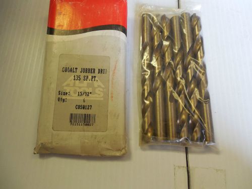 NEW COBALT LOT OF 6 JOBBER DRILL BIT C050127 135 SP.PT SIZE 15/32&#034;