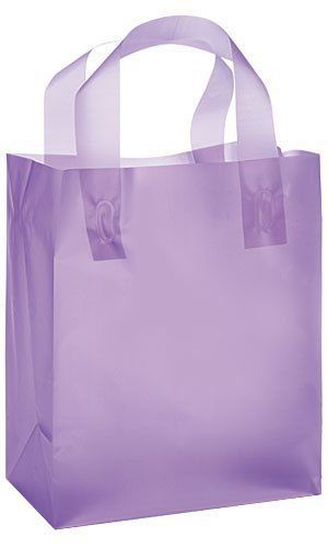 Count of 100 Medium Lavender Frosted Plastic Shopping Bag 8&#034; x 5&#034; x 10&#034;