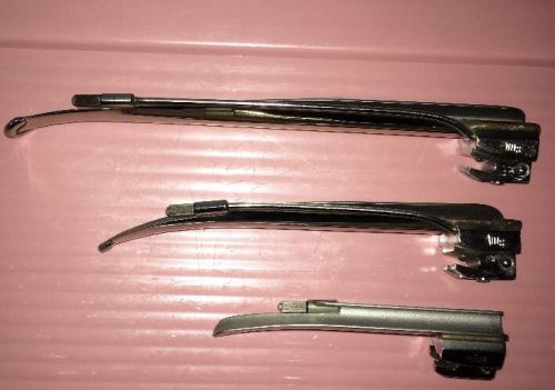 Set Of 3 AMS Laryngoscope Intubation Miller Blades 1 2 3 All Work