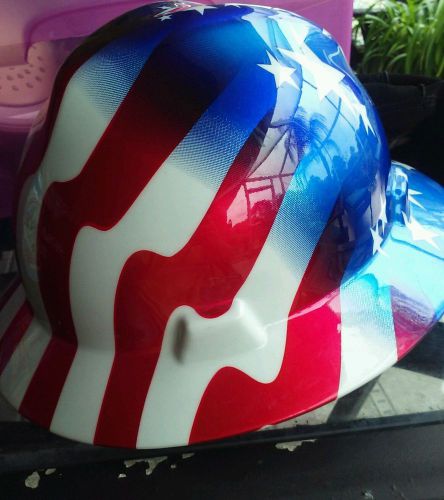 MSA red,  white and blue full brim hard hat