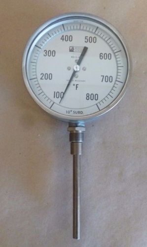 WESKLER BI-METAL 5&#034; FACE STAINLESS STEEL THERMOMETER 100 - 800 Deg F. SHOCK RES