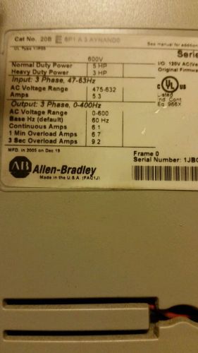 ALLEN-BRADLEY 20BE6P1A3AYNAND0 SER. B POWERFLEX 700 AC DRIVE - FREE SHIPPING