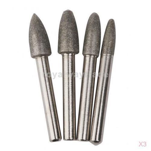 3x 4pcs 6mm shank diamond coated peach shape grinding burrs bits 6/8/10/10mm for sale