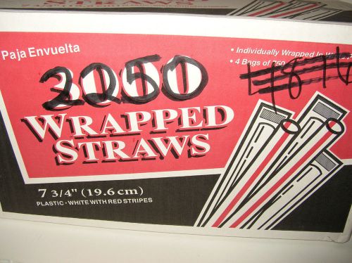 2250 individual wrapped straws white w/red stripes plastic 7-3/4&#034; foodservice qu for sale